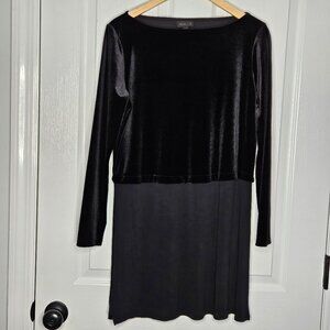 J. Jill  Wearever Black Velvet Tunic Top Small BoatNeck Side Slits Dressy Office
